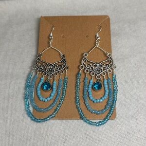 Chic Silver and Blue Beaded Earrings